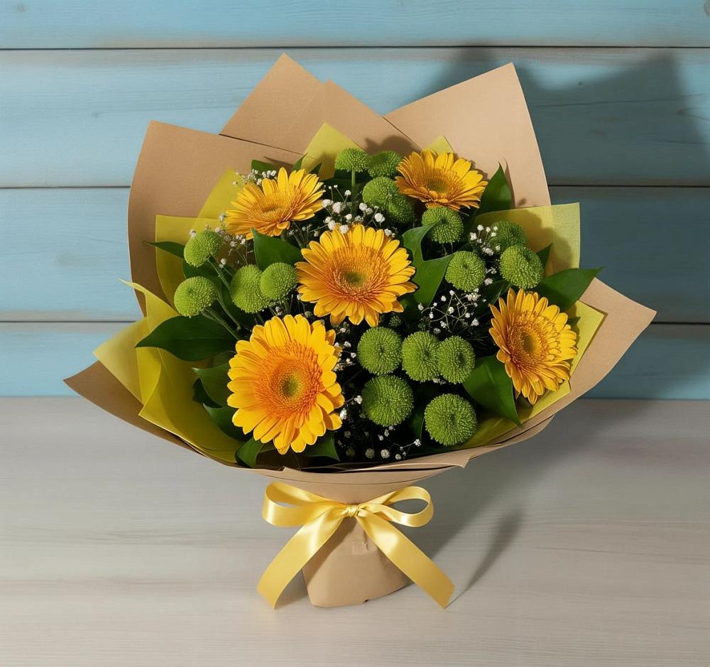 Букет цветов из: Герберы и Хризантемы в Кизеле