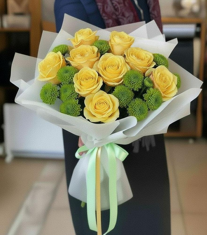 Букет цветов из: Хризантемы и Розы в Кизеле