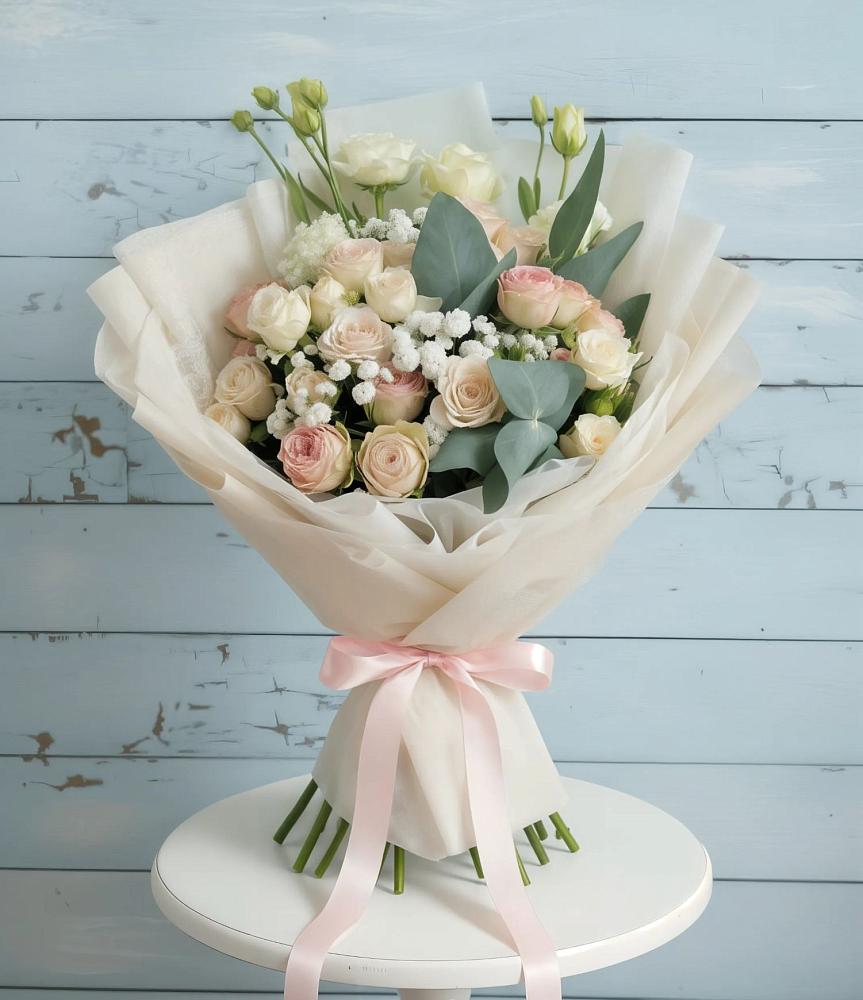 Букет цветов из: Розы и Лизиантусы в Кизеле